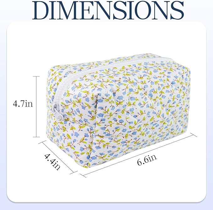 Quilted Makeup Bag Floral Cotton Make up Bag Puffy Coquette Makeup pouch Aesthetic Cute Travel Toiletry Bag for Women Girls