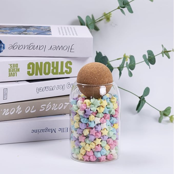1 Pack 6.69 In Glass Storage Container, Ball Cork Jar Decorative Organizer, Cute Canister for Tip Change Sugar/Cotton Swab Holder