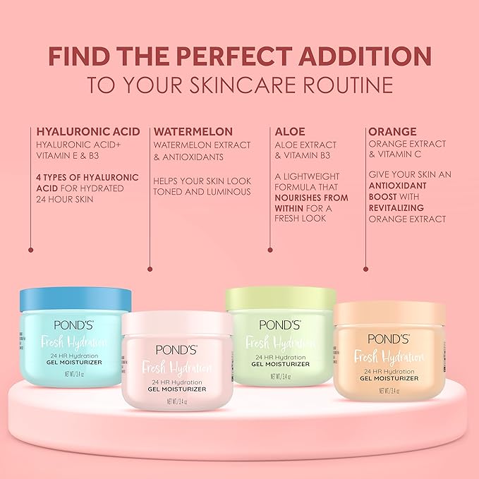 POND’S Fresh Hydration Gel Moisturizer – 24 HR Hydration with Watermelon Extract & Antioxidants – Alcohol & Oil-Free Face Moisturizer – Dermatologist Tested, 3.4 oz
