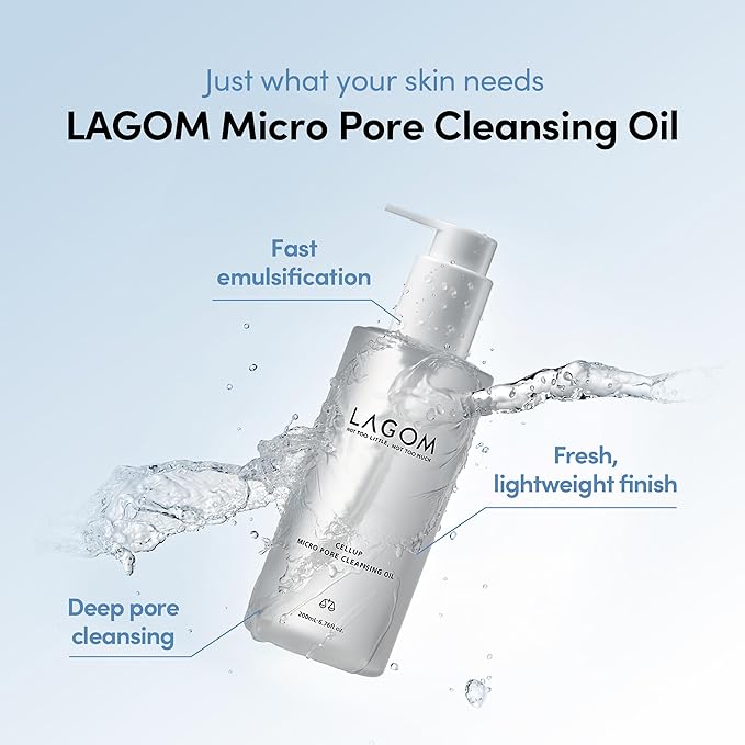 LAGOM Micro Pore Cleansing Oil, Daily Lightweight Makeup Blackhead Remover for Face, Korean Skincare 6.76 Fl Oz