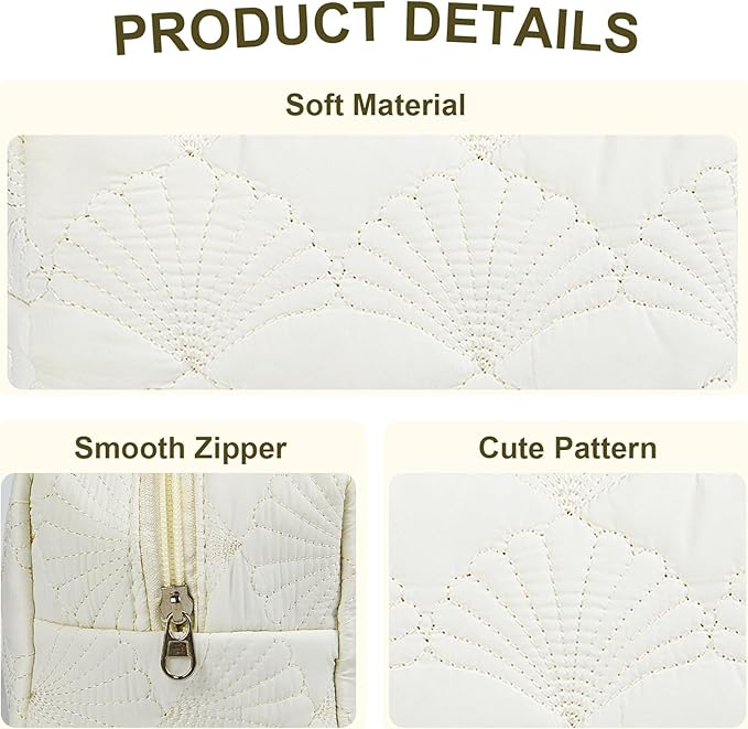 Quilted Makeup Bag Floral Cotton Make up Bag Puffy Coquette Makeup pouch Aesthetic Cute Travel Toiletry Bag for Women Girls