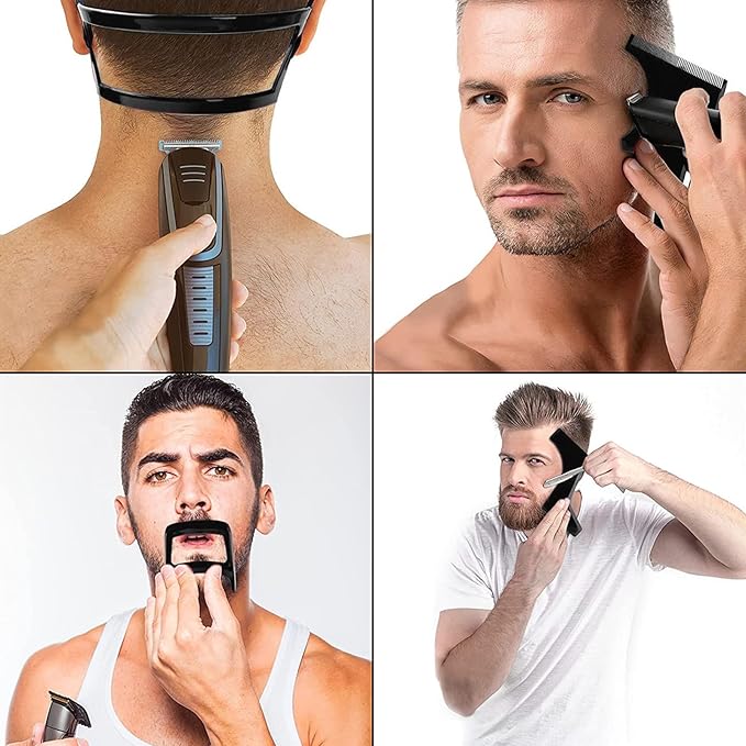 Vtrem Men's Beard Shaping Tools: 4-Pcs Black Hair Styling Template Kit Hairline Neckline Template Guide Tools for Men Beard Goatee Grooming and Trimming Kit