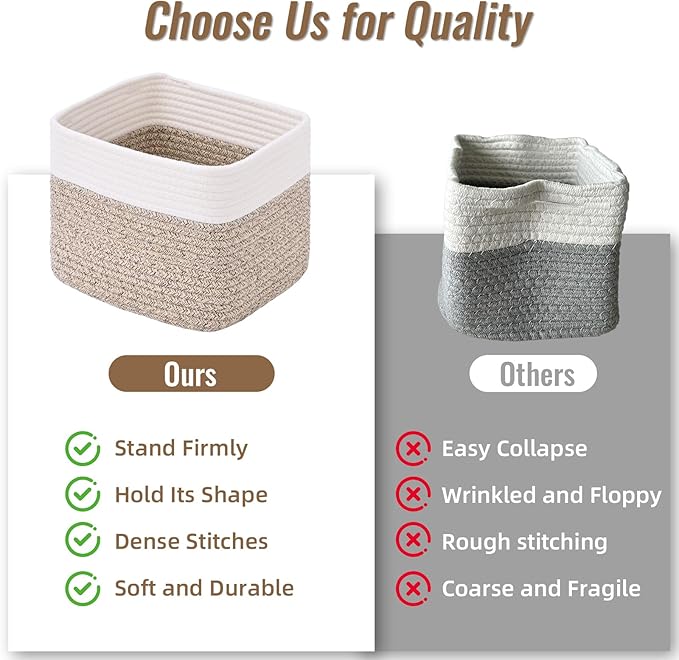 3 Pack Cube Storage Bin, 9”x9”x7” Cotton Rope Woven Baskets for Organizing Toys Clothes Towels, Square Gift Storage Baskets for Shelf, Nursery, Closet, Bathroom, Pantry (White & Jute)