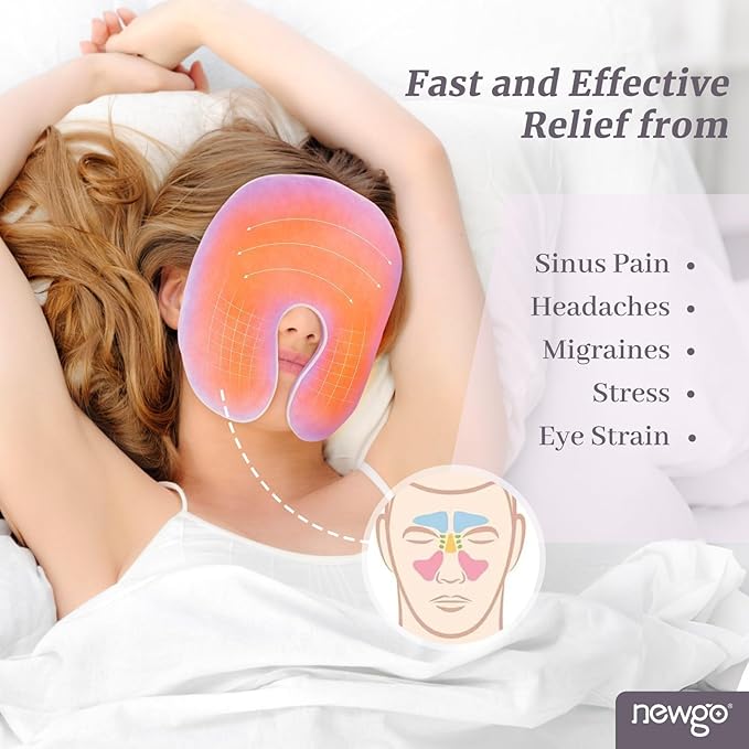 NEWGO Face Heating Pad Sinus Relief Mask, Moist Heat Face Mask Microwavable, Warm Compress for Sinus Pressure Relief, Migraine, Tension Headache Relief - Purple