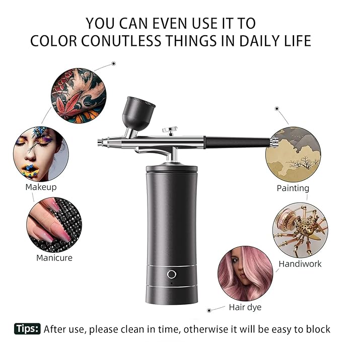 Airbrush Kit Air Brush Kit With Air Compressor Nail Charms Wireless Air Brush for Barber, Nail Art, Cake Decor, Makeup, Model Painting (Black - with extension tube)