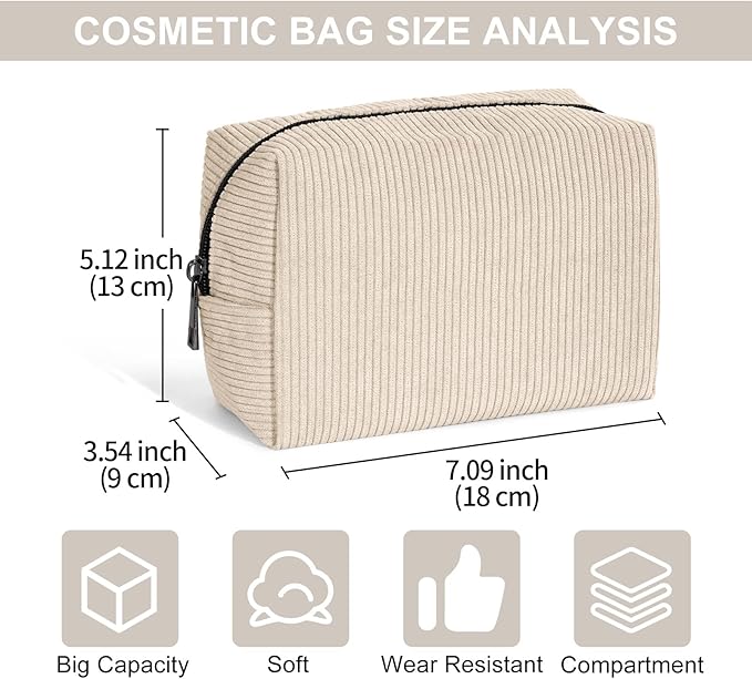 MAANGE Cosmetic Bags for Women Small Makeup Bag for Purse Corduroy Makeup Pouch Travel Makeup Bag with Metal Zipper Make Up Bag for Travelling