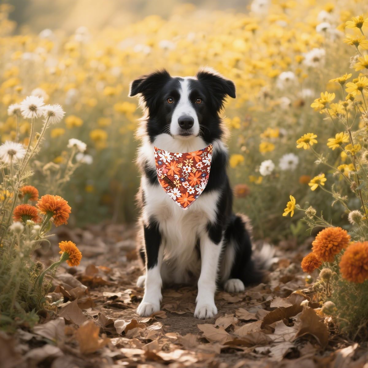 Lionet Paws Fall Dog Bandana Washable Cotton Brown Handkerchief Scarf Triangle Floral Oxalis Bandana for Small Medium Dogs Girl Boy