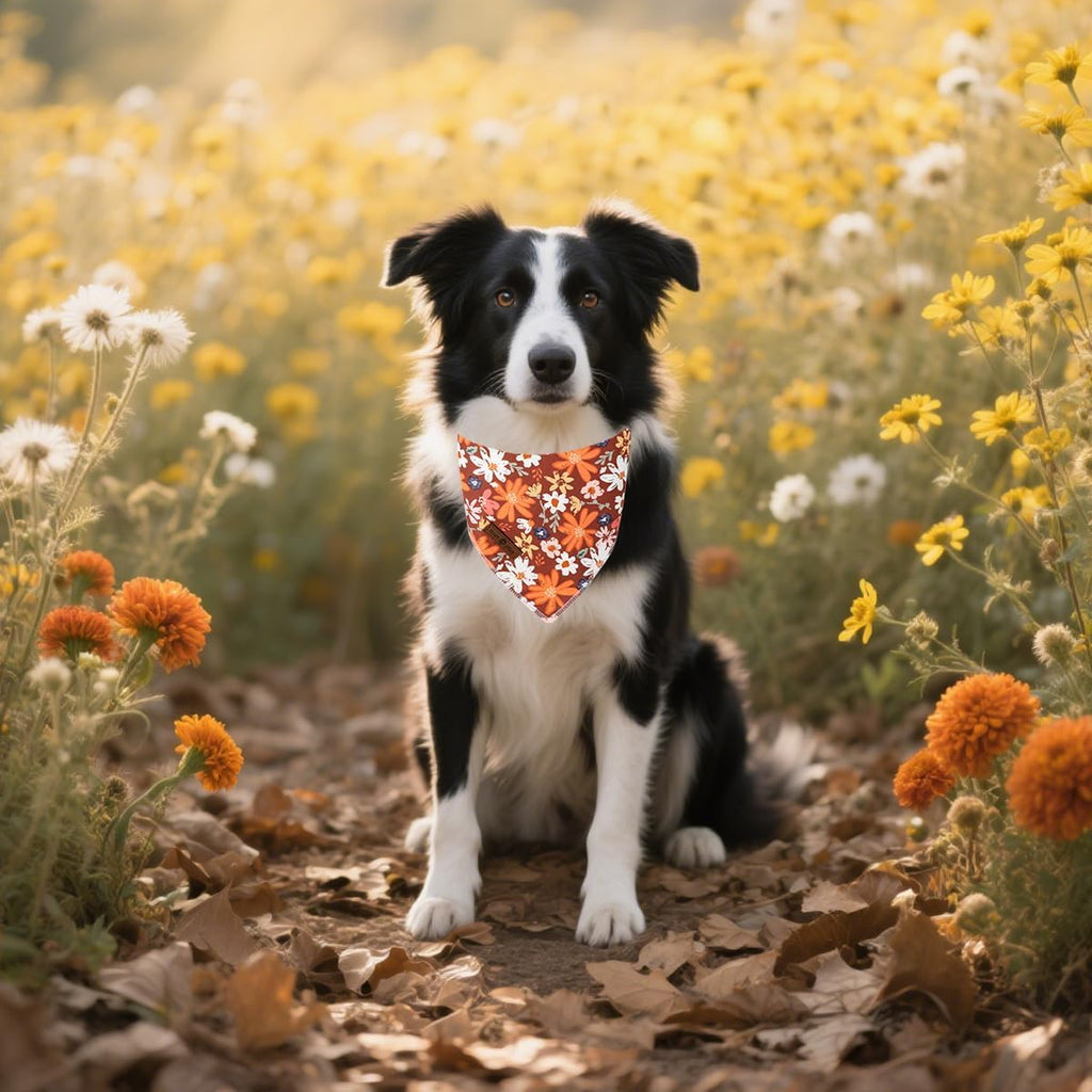Lionet Paws Fall Dog Bandana Washable Cotton Borwn Handkerchief Scarf Triangle Floral Oxalis Bandana for Medium Large Dogs Girl Boy