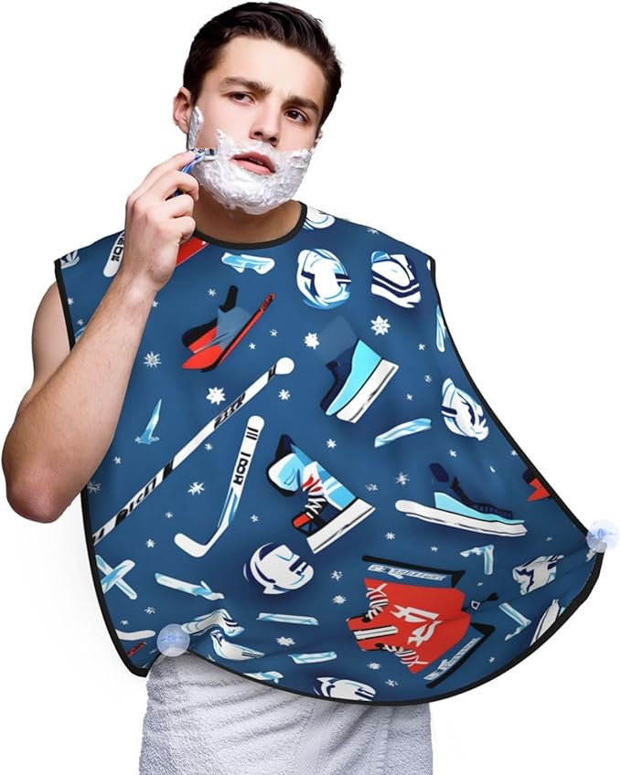Ice Hockey Print Print Beard Bib Shaving Apron, Beard Hair Trimming Cape Gift For Dad
