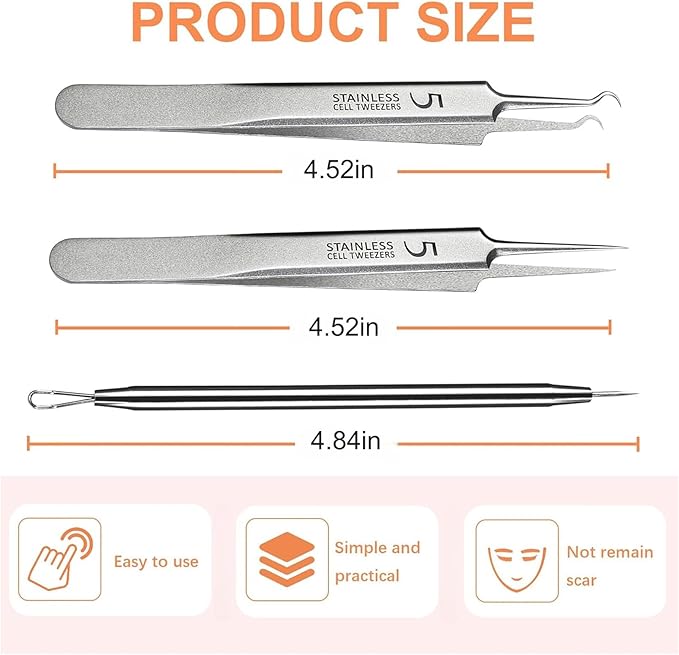 6Pcs Blackhead Remover Tool Kit – Precision Tweezers, Pimple Popper, Milia/Ingrown Hair Extractor, Comedone Clip Set for Nose/Eye/Face Skin Blemish, Beauty Care for Women & Girls