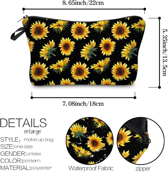 Deanfun Cosmetic Bag for Women, Sunflower Flowers Waterproof Makeup Bags Roomy Toiletry Pouch Travel Accessories Gifts 52355