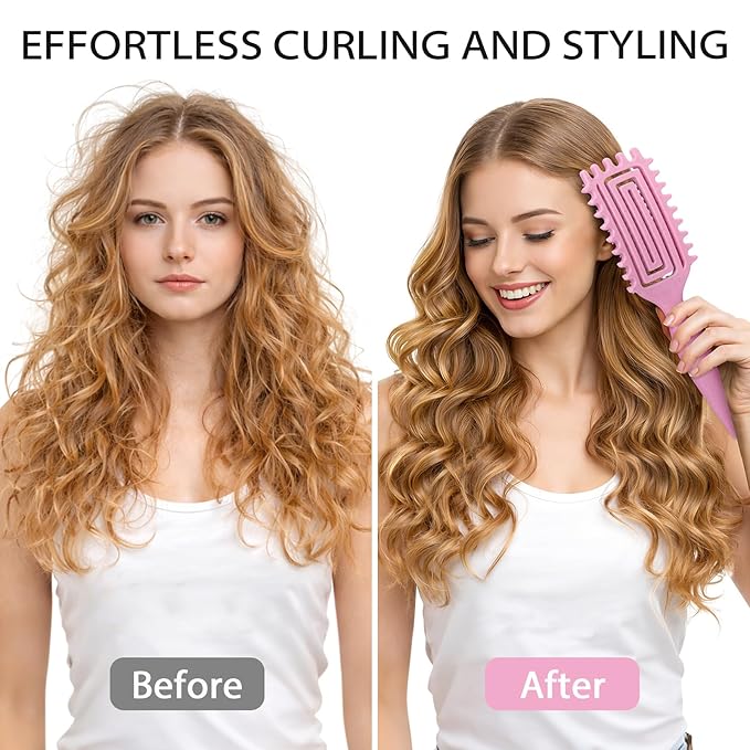 Curl Defining Brush, Curly Hair Brush with Vented Design for Detangling and Shaping, Wet & Dry Use, Reduces Pulling for Women and Men (Pink)