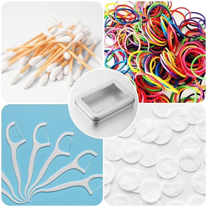 4 Pcs Cotton Swab Holder for Travel, Portable Floss Picks Case with Transparent Window, Small Metal Storage Box with Dustproof Lid, Flosses Pick Holder Boxes for Travel, Cotton Swabs Hair Ties Floss