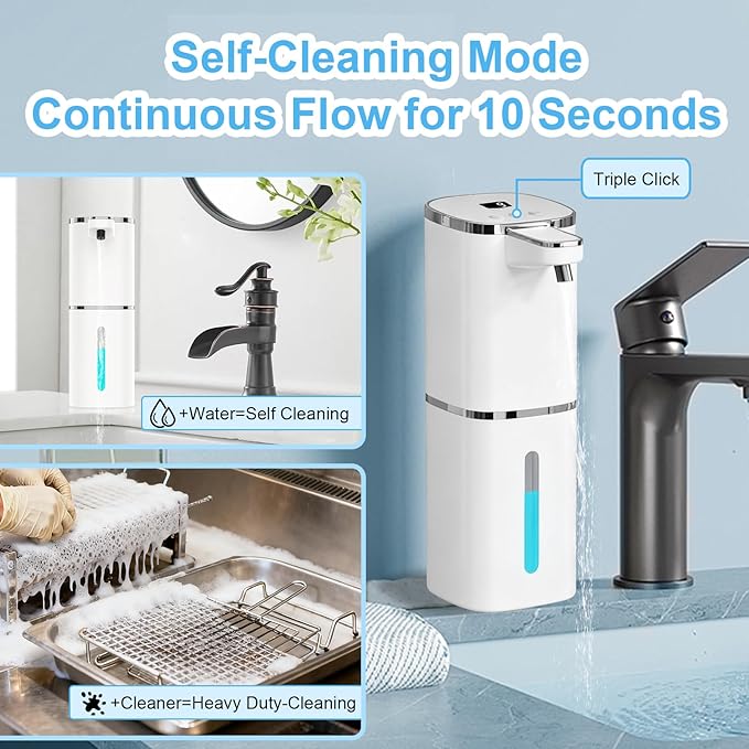 Automatic Liquid Soap Dispenser Touchless, USB Rechargeable Smart Hand Soap Dispenser, 9-Level Adjustable, Physical Button Operation, 13.5oz/400mL Wall Mounted for Bathroom Kitchen Dish Soap