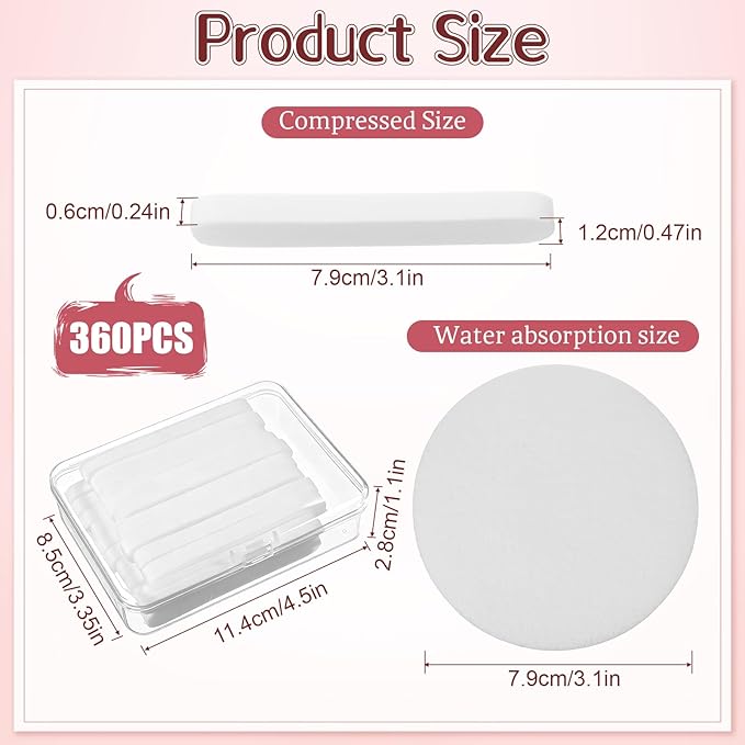 360 Pcs White Compressed Facial Sponges, Round Compress Face Sponge for Estheticians Soft Compressed Makeup Sponges with Travel case Face Exfoliating Pads for Washing SPA Makeup Removal