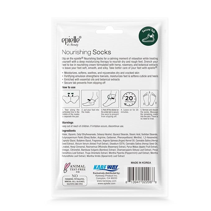 Epielle Nourishing Foot Mask 6 Pairs, Repair and Soften with Hemp & Rosemary Extract, Deep Moisturizing Socks for Dry, Cracked Feet, Self Care Gifts for Women, Spa Kit, Easter Basket Stuffers
