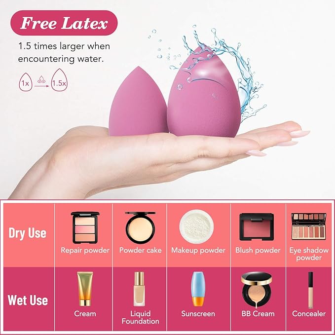 14PCS Makeup Sponge Set, Beauty Blender Sponge for Foundation Blending with 3PCS Mini Makeup Sponges & 4PCS Triangle Powder Puff, Soft Make Up Sponges for Face Cosmetic Applicator for Powder Liquid