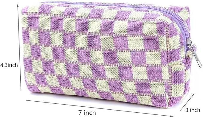 SxoSyo 2 Pcs Cosmetic Bags for Women Checkered Makeup Bag Purse Travel Toiletry Zipper Storage Pouch Make up Brushes Organizer for Gifts (Checkered, Pink & Blue)
