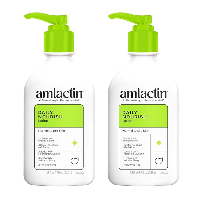 AmLactin Daily Moisturizing Lotion for Dry Skin, 7.9 oz Pump Bottles (Twin Pack), 2-in-1 Moisturizer Body Lotion with 12% Lactic Acid, Dermatologist-Recommended (Packaging May Vary)