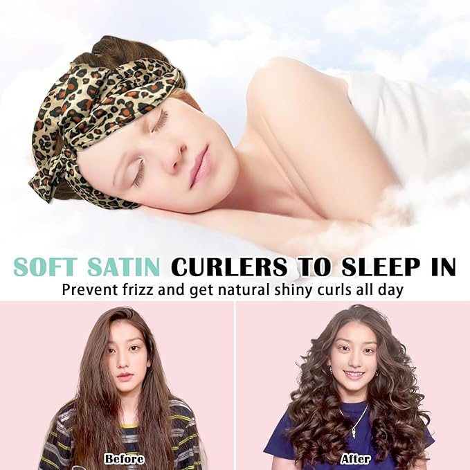 9 PCS Satin Heatless Curls Overnight Hair Curlers to Sleep In Hair Curler Rollers No Heat Hair Wrap for Curls Headband, 70" Satin Heatless Curling Rod Set for Women Long Waves Hair Volume