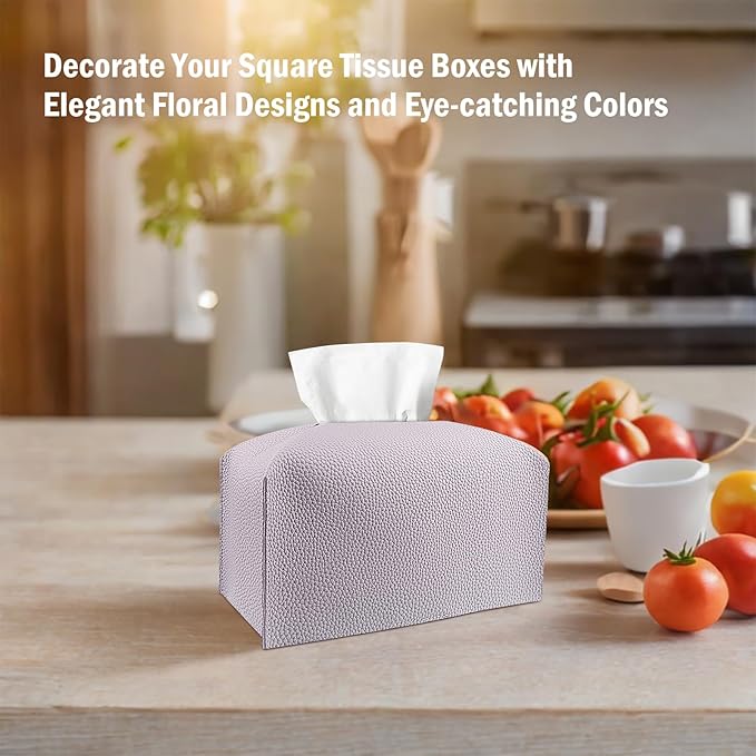 Tissue Box Cover PU Leather Tissue Holder Rectangle Facial Tissue Case Tissue Box Organizer Dispenser for Bathroom, Kitchen, Home, Office, Tabletop (Violet, Short)