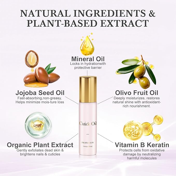 JIASHENG Cuticle Oil, Scented Roll on Cuticle Nail Oil for Nails, Hydrates, Moisturizes, Strengthens, Repairs, Revitalizing for Nails Damage Dry Cuticles, Rose & Lavender, 20 ml