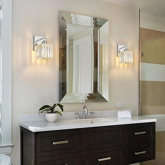 Modern Wall Sconce Set of Two Indoor Wall Lamp Chrome Wall Sconces Crystal Wall Light Bathroom Vanity Light Fixtures Wall Mounted Room Sconce Wall Lighting