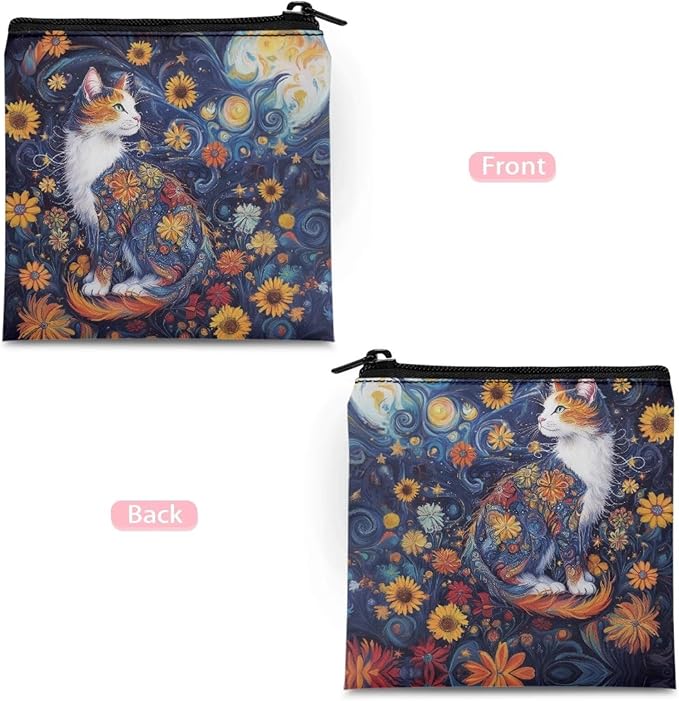 Cat Floral Print Sanitary Napkin Storage Bags Waterproof Period Bags Convenient Storage Organizer for Women