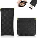 2Pcs Small Makeup Bag for Purse, Mini Checkered Leather Purse Pouches for Purse Small Makeup Pouch Small Coin Purse Organizer Pouches, Portable No Zipper Pocket Cosmetic Bag for Women (Black)