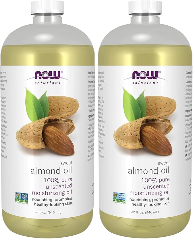 NOW Foods Solutions,Sweet Almond Oil,100% Pure Moisturizing Oil,Promotes Healthy-Looking Skin,Unscented-Oil,32-Ounce,(Pack of 2)