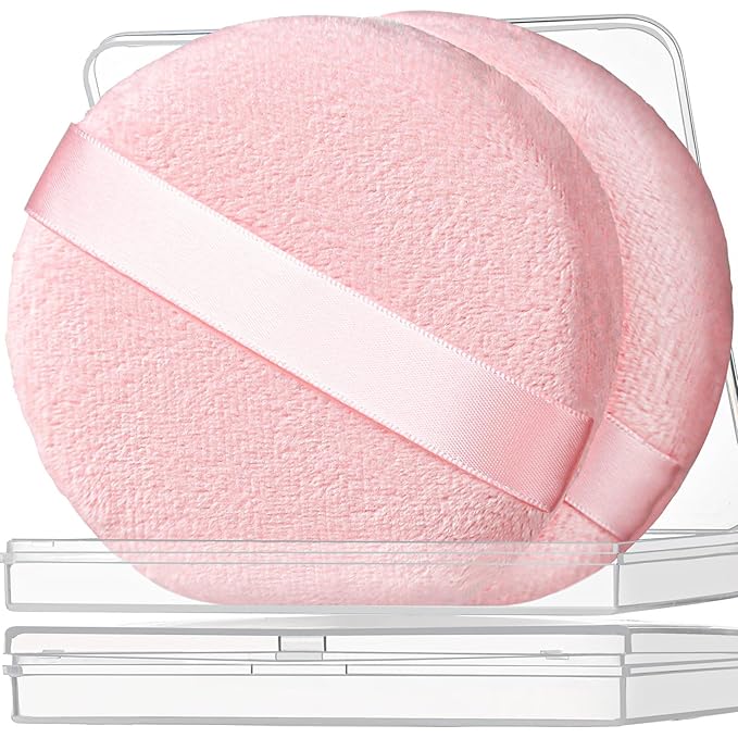 Teenitor 2Pcs Pink Powder Puff, 4.13Inch Body Powder Puff, for Body Powder Pink
