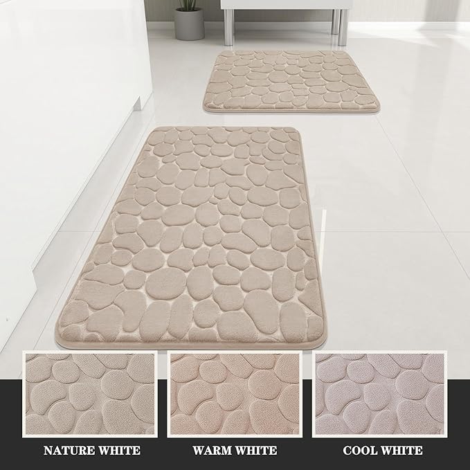 YIHOUSE Bathroom Rugs Mat Set 2 Piece Khaki, Memory Foam Bath Mats Sets, Non Slip Water Absorbent Washable Bath Rugs for Sink, Toilet and Floor
