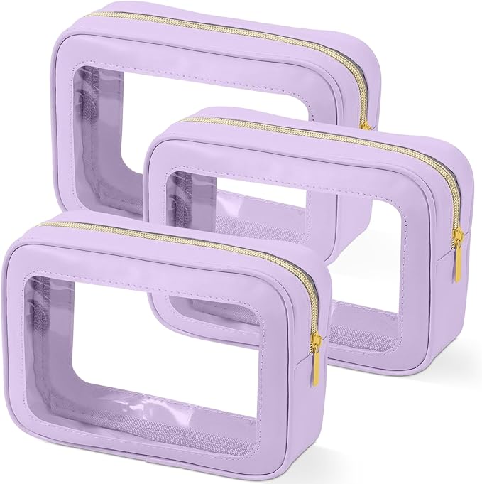 3PCS Clear Toiletry Bag,TSA Approved Travel Pouch with Zipper for Cosmetics and Toiletries，Diaper Bag Organizer Pouch Set, Purse Organizer and Clear Car Bag for Women and Kids