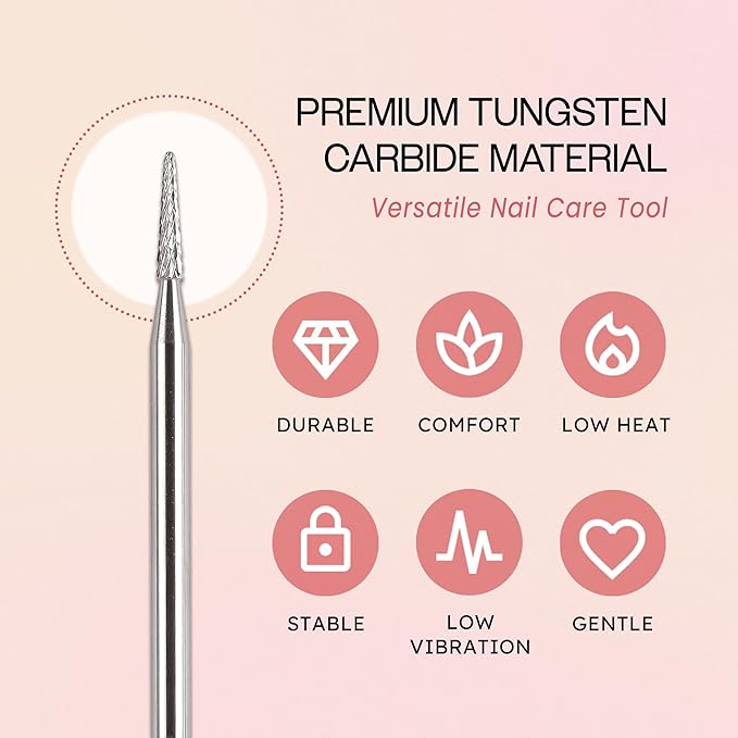 PANA 3/32" Carbide Cuticle Nail Drill Bit for Cuticle Cleaning, Dead Skin Removal, Gel Polish & Acrylic Removal, Under Nail Cleaner, Nail Salon, Manicure Tools (Sharp Point - Silver, Medium)