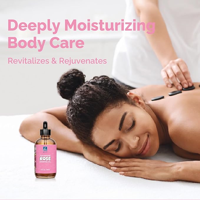 Rose Essential Oil for Face, Hair, Body, Skin, Aromatherapy, Essential Oils Diffuser, DIY Blends - 4 Oz
