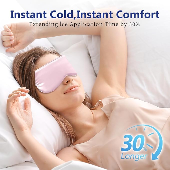 Cooling Eye Mask for Sleeping Migraine Headache Relief Mask Gel Cold Compress Eye Face Ice Pack for Eyestrain Dark Circles and Puffiness Relaxation Gifts for Women Men Silk Reusable-2 Pack