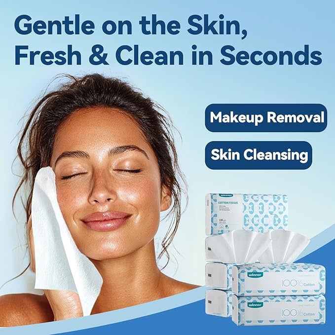 Winner Soft Face Towels, 100% USDA Biobased Facial Towels, 6 Packs per Case, 36 Bags Total, 3600 Count