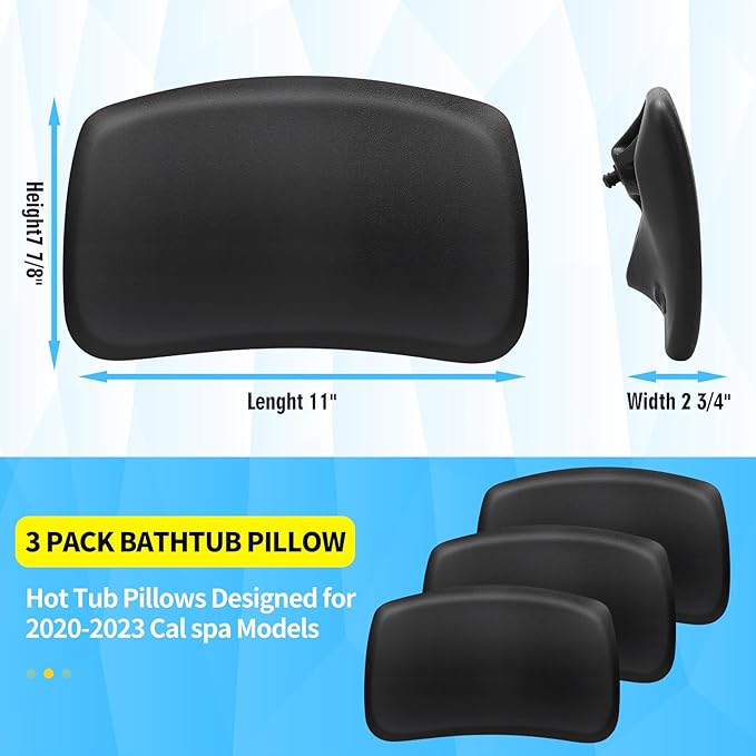 3 Pack Replacement Head Rests for Cal Spas Hot Tubs (2020-2023 Models) | Easy Install, No Tools Needed with Single Pin Design | Black EVA Foam Pillows