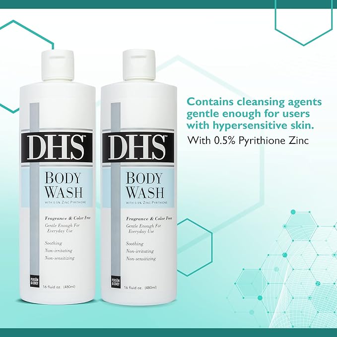 Person & Covey, Inc. DHS Moisturizing Body Wash - Gentle & Effective Body Wash Sensitive Skin, for Everyday Use - Unscented, Moisturizing for Men & Women, and Eczema Prone Skin - 2 Pack, 16 Oz.