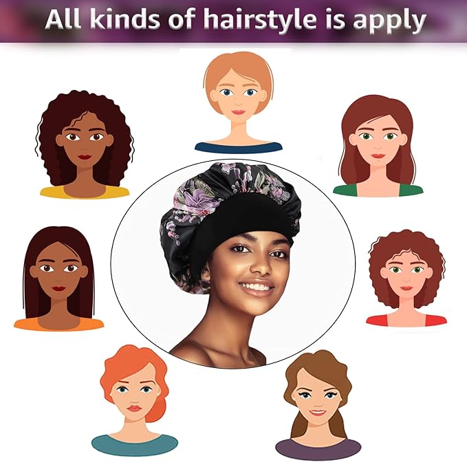 5 Pack Satin Bonnet Silk Bonnet for Sleeping Women, Hair Sleep Bonnets for Women, Wide Soft Band Large Sleep Cap for Curly Hair Braids