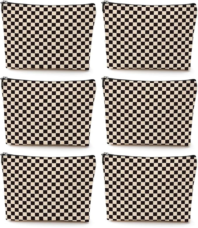 6 Pcs Checkered Makeup Bags Make up Bag Cosmetic Bags for Women Girls Sister Grandma Best Friend Easter Christmas Birthday Travel Toiletry Bag Aesthetic Zipper Organizer Accessories, Cute Black Plaid