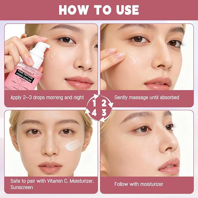 Pink Collagen Peptide PDRN Serum with 5-Complex Peptides, 10% Niacinamide & Hyaluronic Acid for Skin Firming, Moisturizing, Boosting & Calming, Uneven Tone, Pore Minimizing & Anti-Aging, 1.69 oz