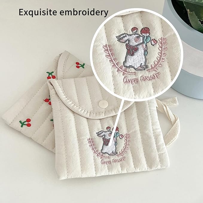 Period Bag Pouch for Girls and Women, Discreet Quilted Sanitary Pad and Tampon Bag for School Travel, Cute Embroidered Feminine Hygiene Organizer, Menstrual Product Holder