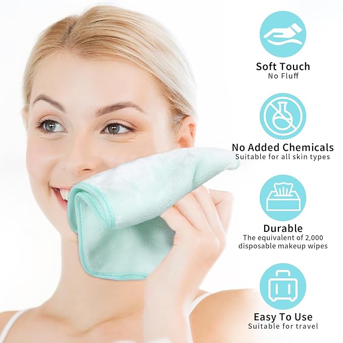 Makeup Remover Cloth 7-Day Set, 15"x6.5" Reusable Makeup Remover Towels, Makeup Washcloths, Skin Friendly Soft Washable Coral Fleece Microfiber Towel for Face, Eye, Lips Gift for Women