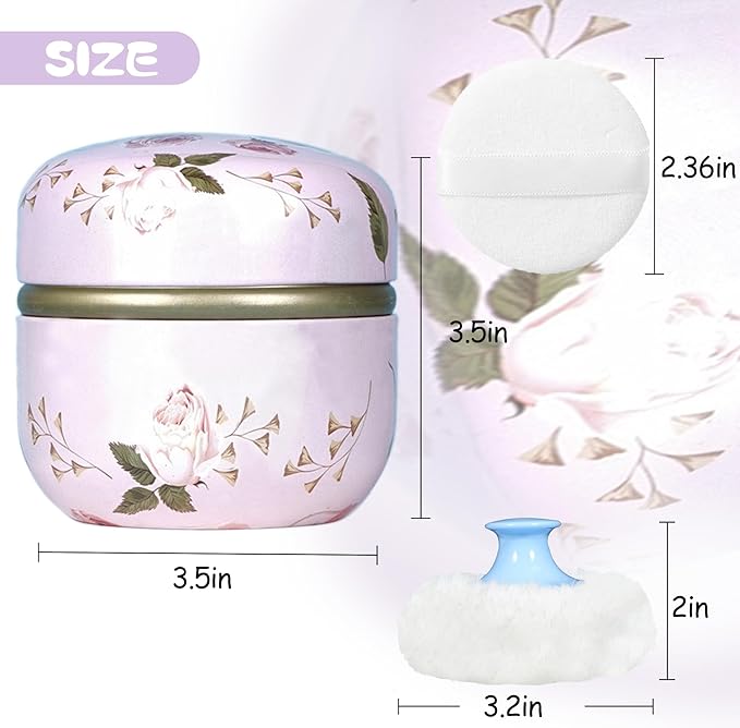 WEMEGA Body Powder Case with Powder Puff Powder Container Tea Box for Baby and Women Powder Puff and Powder Case for Travel (Rose1)
