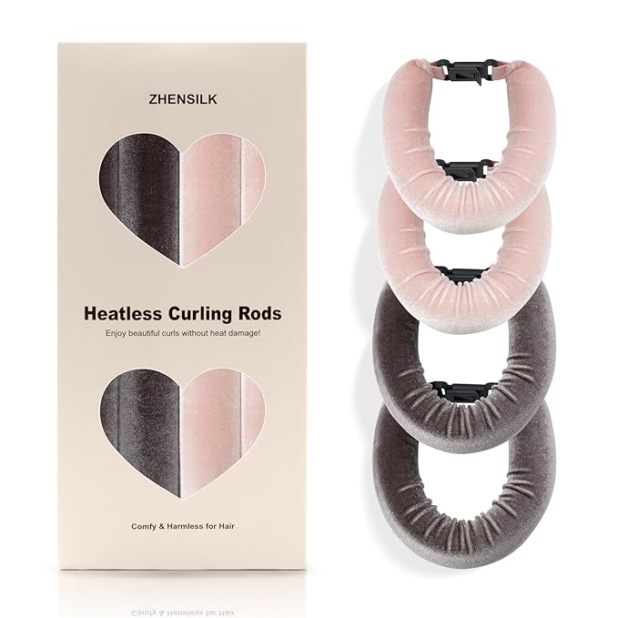 Heatless Hair Curler Set – 4PCS Velvet Overnight Blowout Rods for Heatless Curls, Jumbo Flexible Curling Rods to Sleep In, No Heat Curling Tools for Natural Waves and Curls
