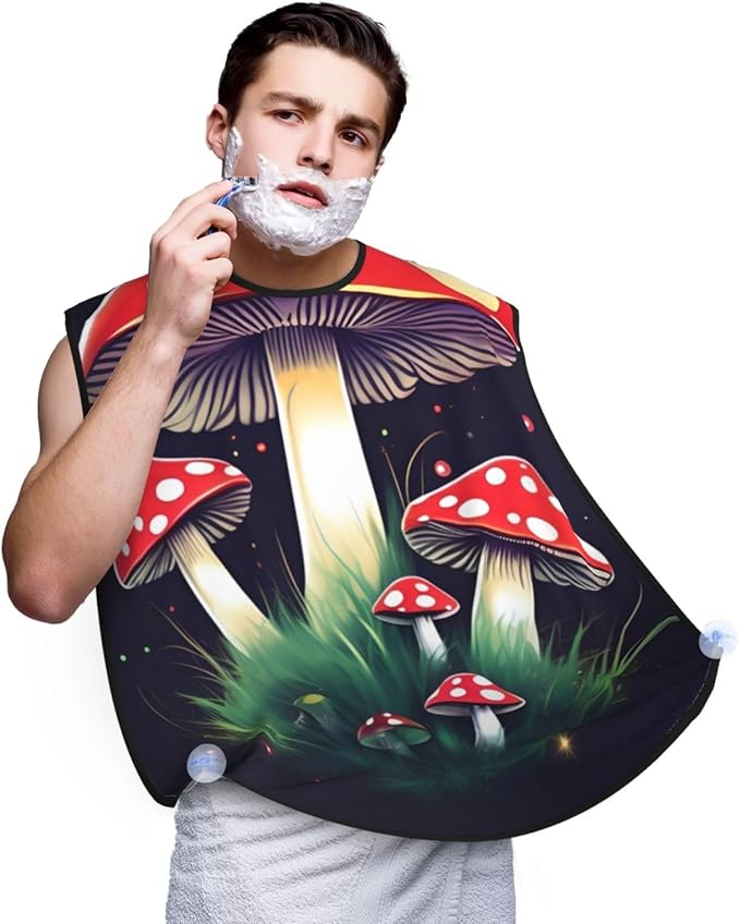 Magic Mushrooms Print Beard Bib Apron For Men, Beard Hair Catcher For Men Shaving Trimming,Beard Cape Cloth