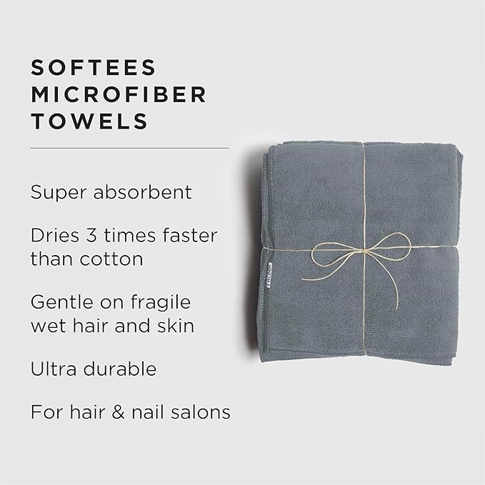 Fromm Softees Microfiber Salon Hair Towels for Hairstylists, Barbers, Spa, Gym in Granite Blue, 16" by 29", 10 Count Perfect Hair Care Towel for Drying Curly, Long, Wavy Hair