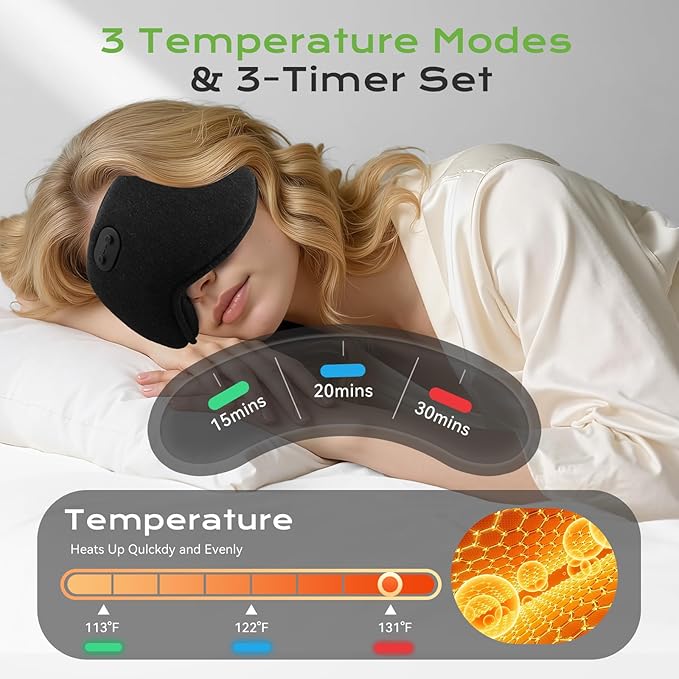 2 in 1 Heated & Cooling Gel Eye Mask - Cooling Eye Mask for Migraine Headaches Relief - Cordless Heated Eye Mask for Dry Eyes 3 Heat Settings Warm Compress for Stye Eye Treatment Washable Pad Cover