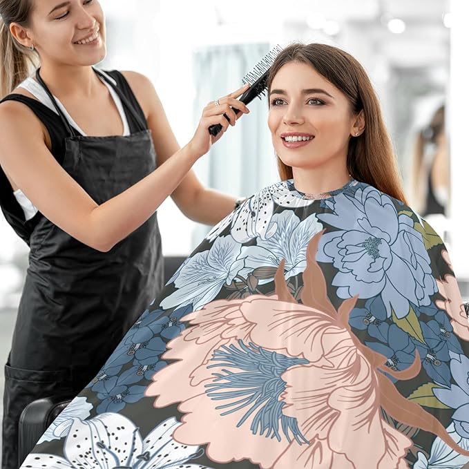 ALAZA Colorful Flowers Barber Cape for Men Women, Waterproof Haircut Apron Beard Shaving Bib Hair Cutting Cloth 55 x 65 Inch